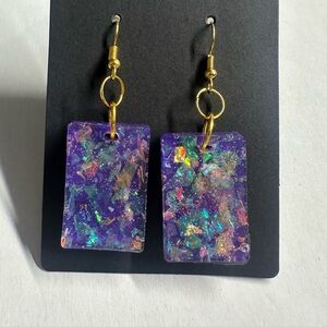 Purple Iridescent Resin Rectangle Drop Earrings - Unbranded